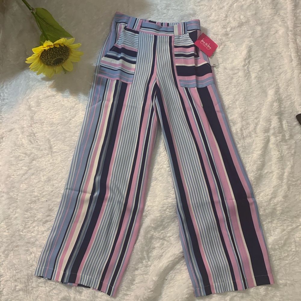 Big girl wide leg elastic waist pink blue stripe pull on pockets palazzo pants12